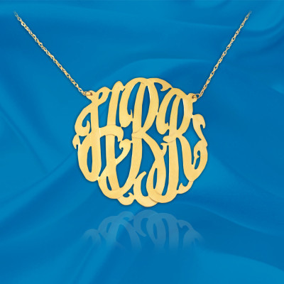 Monogram Necklace Gold - 1.25 inch Handcrafted Designer - 18k Gold Plated Sterling Silver - Personalized Initial Necklace - Made in USA