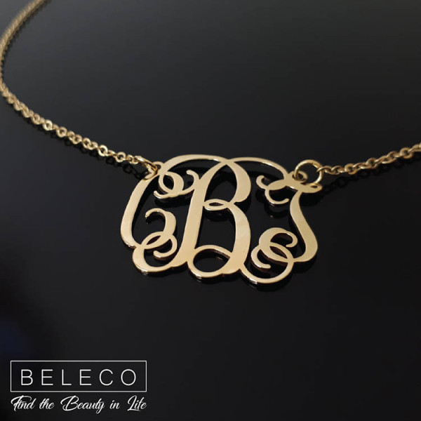 Monogram Necklace, Script Monogram Necklace, Personalized Monogram Necklace, Initial Necklace, Monogram Jewelry, Custom Monogram Necklace