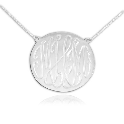 Monogram necklace - 1 inch Sterling silver Hand Engraved Designer Initial Necklace - Made in USA