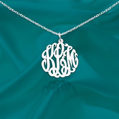 Monogram necklace - .75 inch Personalized Monogram - 925 Sterling silver - Handcrafted Initial Necklace - Made in USA
