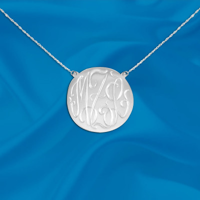 Monogram necklace .5 inch Personalized Monogram Sterling Silver Hand Engraved Initial Necklace - Made in USA
