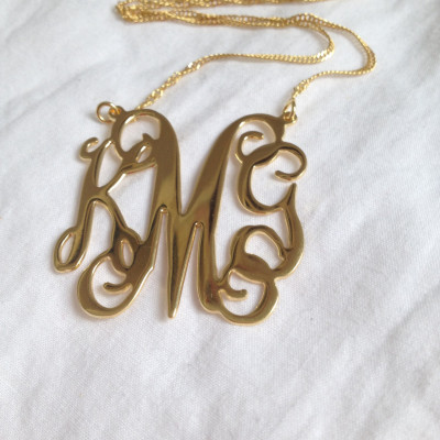Monogram necklace Gold, Monogram Gift, Monogramed Initial, Gold Initial, Gold necklace, Large Monogram necklace, 18k Gold Plate, Pendant