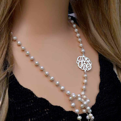 Monograms,Monogrammed initial pearl necklace,Monogram custom necklace, Monogrammed Jewelry, Monogram initial pendant.
