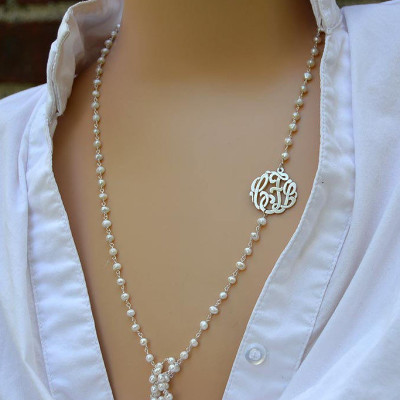 Monograms,Monogrammed initial pearl necklace,Monogram custom necklace, Monogrammed Jewelry, Monogram initial pendant.