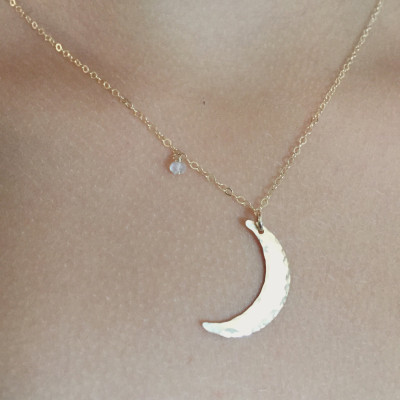Moon Necklace, Crescent Moon, Moonstone
