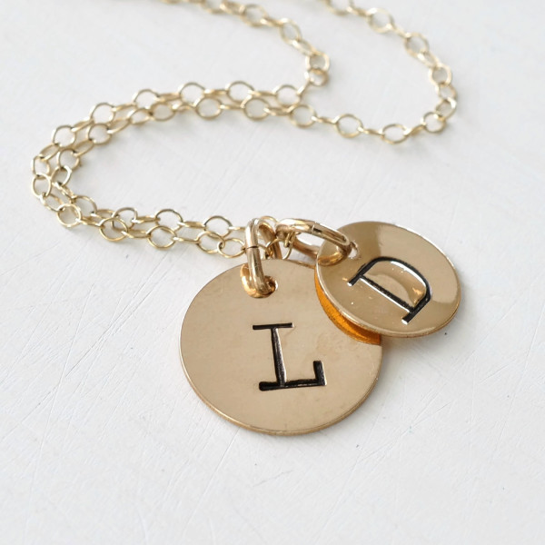 Mother Child Necklace / Mother Child Initial Necklace / Gold Mothers Initial Necklace / Push Present New Mom / Stamped Initial Necklace