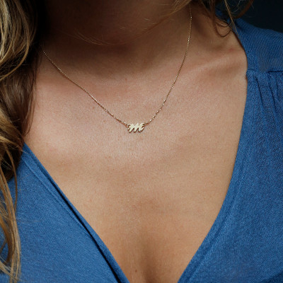 Mother Initial Necklace, Gold Initial Necklace, Tiny Initial Necklace, Diamond Initial Necklace, Tiny Monogram necklace, 18k SOLID GOLD
