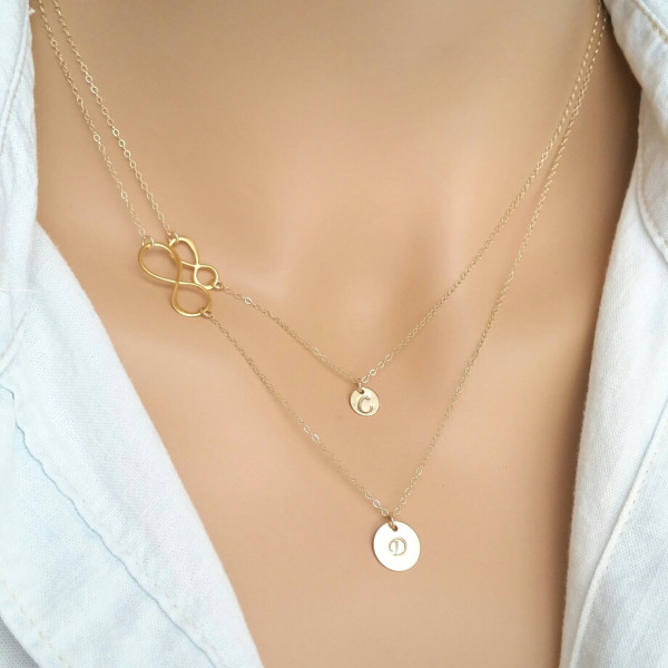 Mother and Daughter Infinity Necklace, Gold Personalized Infinity Necklace, Tiny Gold Personalized Infinity Necklace, Monogram Necklace