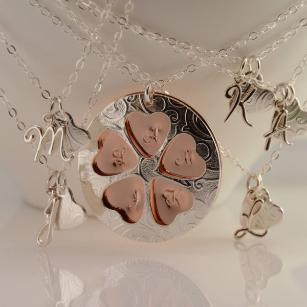 Mother daughters necklace. Mother and 5 daughters necklace set. Gift for mother and 5 daughters