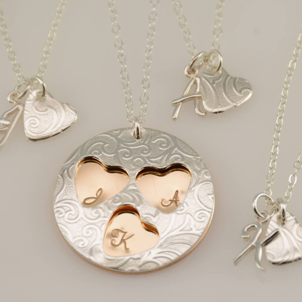 Mother daughters necklace set. Mother and 4 daughters, Mother and 3 daughters, Mother and 2 daughters, Mother and 1 daughter