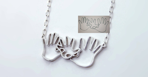 Mother of Kids Necklace, Baby Handprint, Gift For Mom, Handprint
