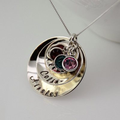 Mother of three necklace, Stacking three disc necklace. Three disc stacked necklace. Grandmother of three grandchildren necklace