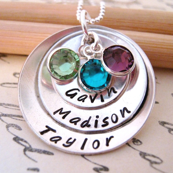 Mothers Birthstone Necklace - Extra Large - Family hand stamped mothers necklace