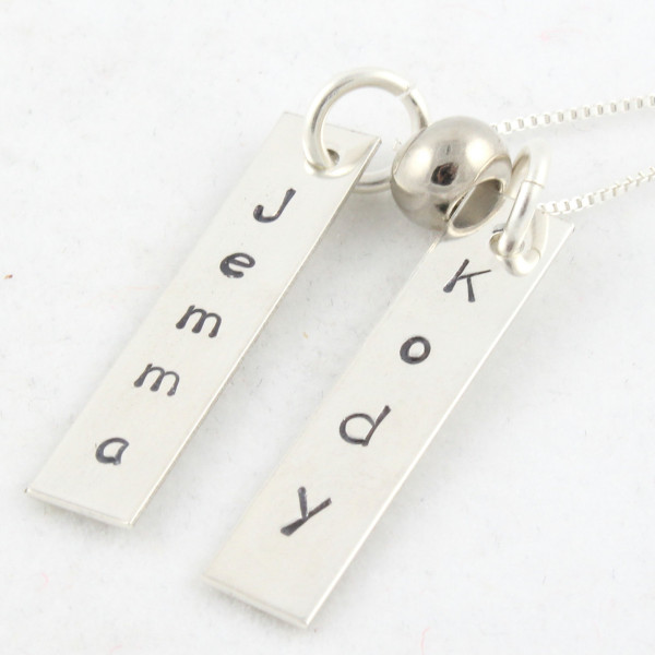 Mother's Day Gift - Two Personalized Sterling Silver Rectangles Necklace - Hand Stamped Gift for Mom