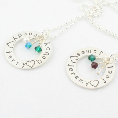 Mother's Day Gift For Mom or Grandma - Personalized Sterling Silver Birthstone Necklace - Hand Stamped Birth Stone Gift for Mom