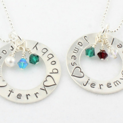 Mother's Day Gift For Mom or Grandma - Personalized Sterling Silver Birthstone Necklace - Hand Stamped Birth Stone Gift for Mom