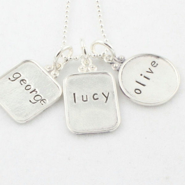 Mother's Day Gift for Mom - Personalized Sterling Silver Family Necklace - Custom Hand Stamped Circle Rectangle Square Gift for Mom