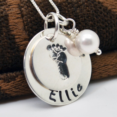 Mothers Gift, Gift for Mother, Baby Footprint Necklace, Personalize Jewelry, Personalized New Mom Necklace, Mothers Necklace, Gift for Mom