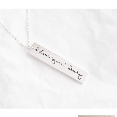 Mother's necklace / Personalized Handwriting Bar Necklace / Engraved Signature Bar Necklace / Actual Handwriting Bar Necklace - HN11