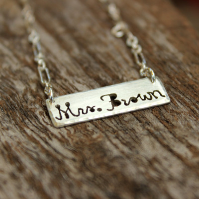 Mrs. Necklace - Hand Sawed Bar Name Necklace - Wedding Gift and Bridesmaid Gift Personalized Jewelry