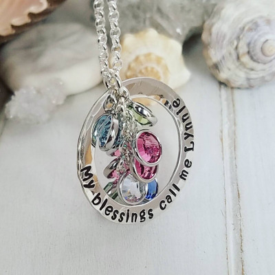 My Blessings Call Me Grandma, Sterling Silver Name Necklace, Personalized Grandmother Necklace, Custom Nana Necklace, 10 or more Birthstones