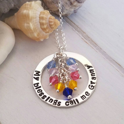 My Blessings Call Me Grandma, Sterling Silver Name Necklace, Personalized Grandmother Necklace, Custom Nana Necklace, 10 or more Birthstones