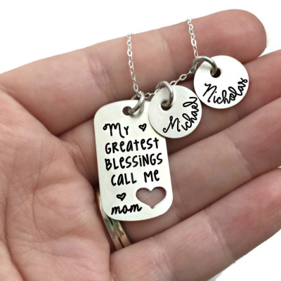 My Greatest Blessings Call Me Mom - Stamped Sterling Silver Custom Necklace- Hand Stamped Jewelry - Personalized Jewelry - Engraved Jewelry