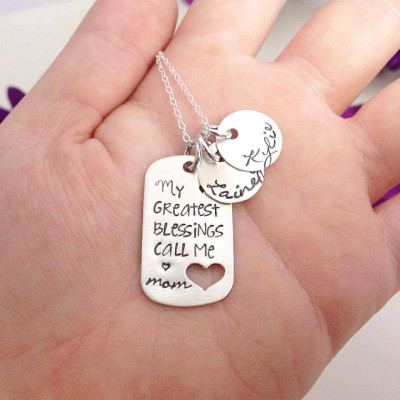 My Greatest Blessings Call Me Mom - Stamped Sterling Silver Custom Necklace- Hand Stamped Jewelry - Personalized Jewelry - Engraved Jewelry