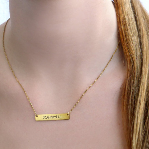 NAMEPLATE BAR,Gold Bar Necklace, INITIAL Bar, Name necklace, Valentines day, Horizontal bar pendant, Monogrammed bar, Gift for her