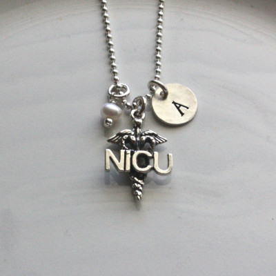 NICU Nurse Necklace - Monogram Necklace - Thank You Gift for Nurse - Custom Nurse Necklace - Nurse Graduation Gift - Nurse Jewelry