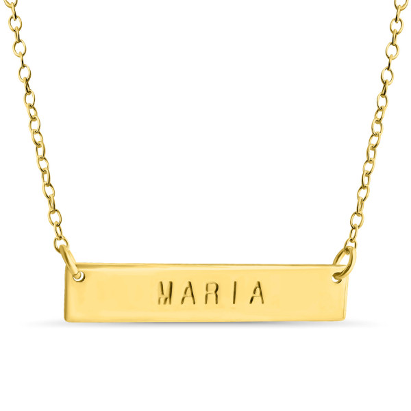 Name Bar Maria Charm Pendant Jump Ring Necklace #18k Gold Plated over 925 Sterling Silver #Azaggi N0779G_Maria