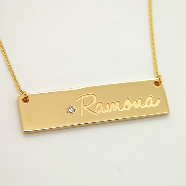 Name Bar Necklace, 18k Gold Personalized Bar Necklace, Anniversary Gift for Women, Mothers Bar Necklace, Anniversary Jewelry Mom Necklace