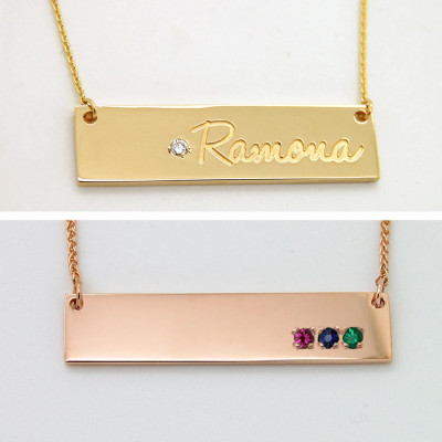 Name Bar Necklace, 18k Gold Personalized Bar Necklace, Anniversary Gift for Women, Mothers Bar Necklace, Anniversary Jewelry Mom Necklace