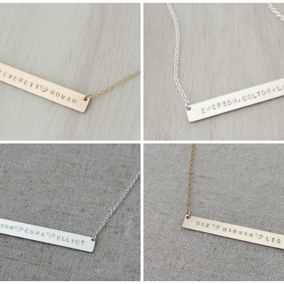 Name Bar Necklace with Three Names - Gold or Silver - Personalized Gold Bar Necklace - Silver Bar Necklace - Engraved Bar - Gift for Mom
