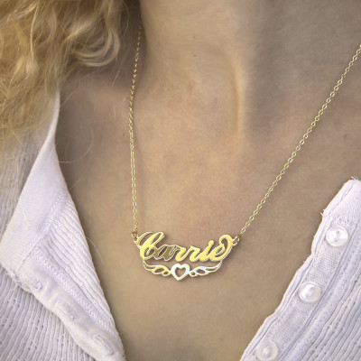Name Necklace - Heart Necklace - Angel wings Name Necklace - Personalized necklace - Angel Necklace - Heart Necklace - Great Birthday Gifts