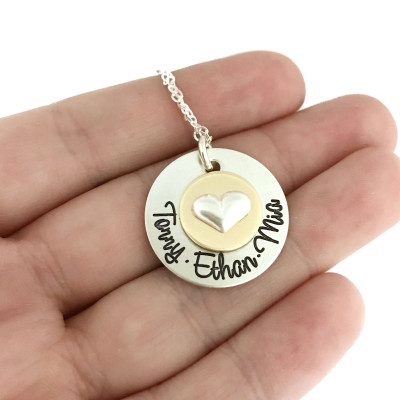 Name Necklace - Sterling Silver Heart Brass Gold Keepsake Mommy Necklace - Hand Stamped Jewelry - Personalized Jewelry - Engraved Jewelry