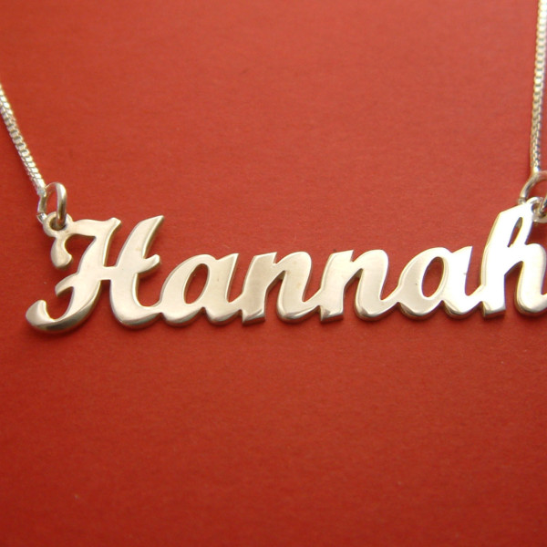 Name Necklace 18k White Gold Bridesmaid Gift Name Necklace Celebrity Necklace White Gold Name Plate Necklace Nome Collana Hannah Name Script
