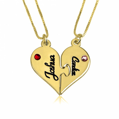 Name Necklace 18k Gold Plated Personalized Customized Breakable Heart Couple Necklace Set