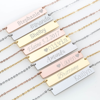 Name Necklace Gold Name Plate Necklace Initial Necklace Rose Gold Bar Necklace Letter Necklace WEDDING GIFT Will you be our Bridesmaid Gift
