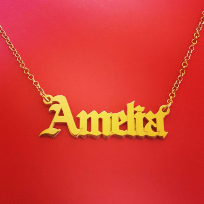 Name Necklace Gold Vermeil Name Pendant Vermeil Name Necklace Nameplate Necklace Old English Font Necklace Gothic Necklace Christmas Gift