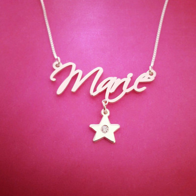 Name Necklace Hand writing Necklace Custom Handwriting Free Hand Name Necklace Free Hand Necklace Signature Necklace Star Charm Necklace
