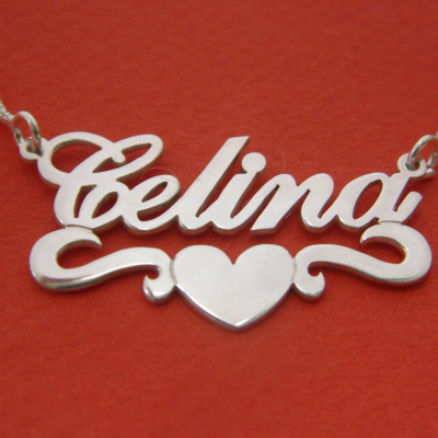 Name Necklace With Heart Charm Name Pendant Birthday Gift Necklace With Name Necklace Silver Name Chain Jewelry For Her Silver Name Pendant