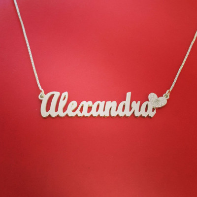 Name Necklace With Heart Nameplate Necklace Heart Silver Necklace Alphabet Necklaces Customised Jewellery Customised Necklace