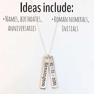Name and Birthdate Necklace, Personalized Vertical Bar Necklace, Initial Necklace, Mom Name Plate Necklace, Children's Kids Name Necklace