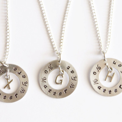 No Matter Where What When Necklaces Set, Personalized Gifts, Hand Stamped Necklace, Initial Necklace, Friendship Gift, Distance Friendship