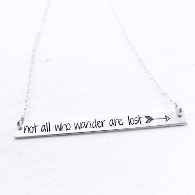 Not All Who Wander Are Lost, Wanderer, Travel Bar Necklace, Name Necklace, Quote Bar Necklace, Gold Bar, Silver Bar, Rose Gold Bar Necklace.