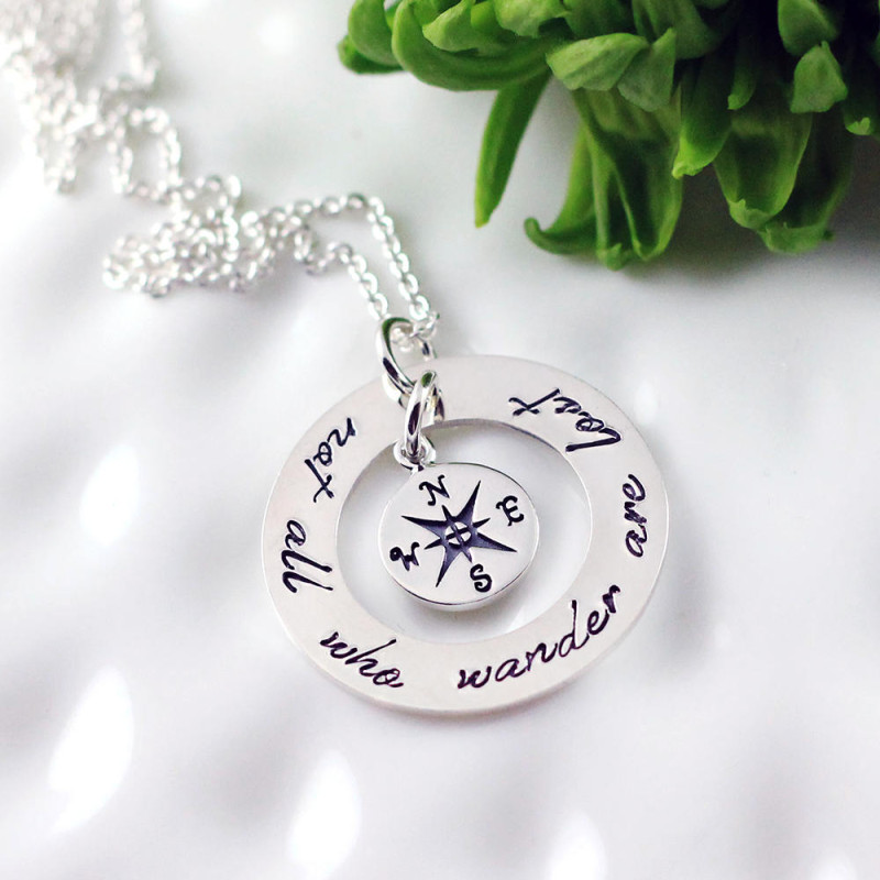 Not all who wander are lost gift secret santa traveller present lord of the rings book jewellery compass necklace