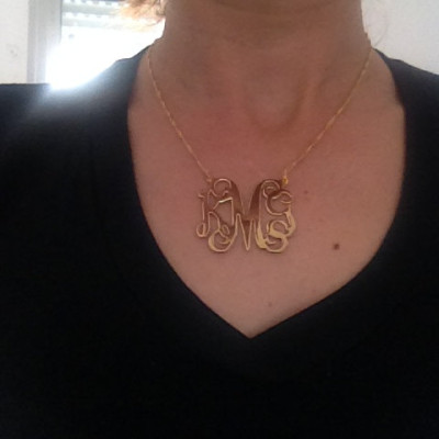 ON SALE 40% - Monogram necklace, Gold 18k, best seller, Large 1.5" Monogram Pendant, monogrammed silver necklace, HUGE Initial Monogram