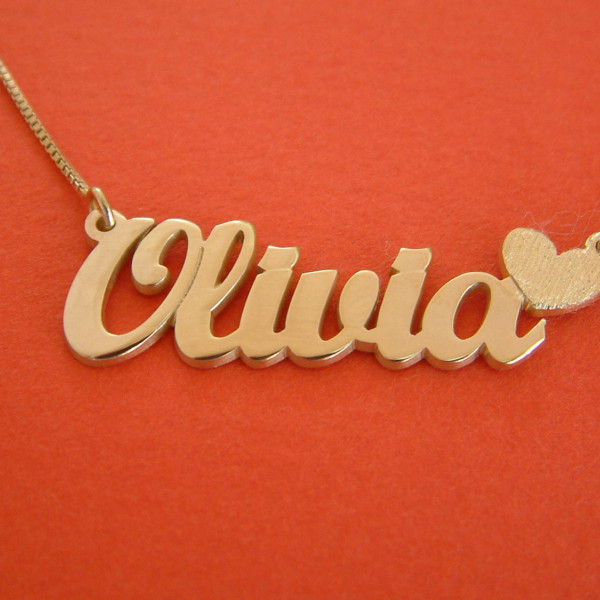 Olivia Name Necklace Gold Nameplate Necklace Heart Charm Necklace 18k Gold Name Necklace Olivia Necklace With Name Locket Necklace