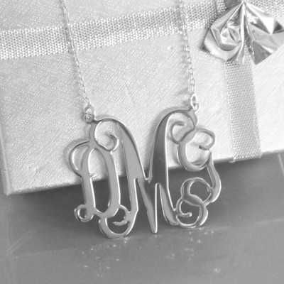 On Sale 40% - Large Monogram necklace, Solid Silver Sterling 925 Personalized Gift, Monogram necklace, Monogrammed Initial, Initial Necklace